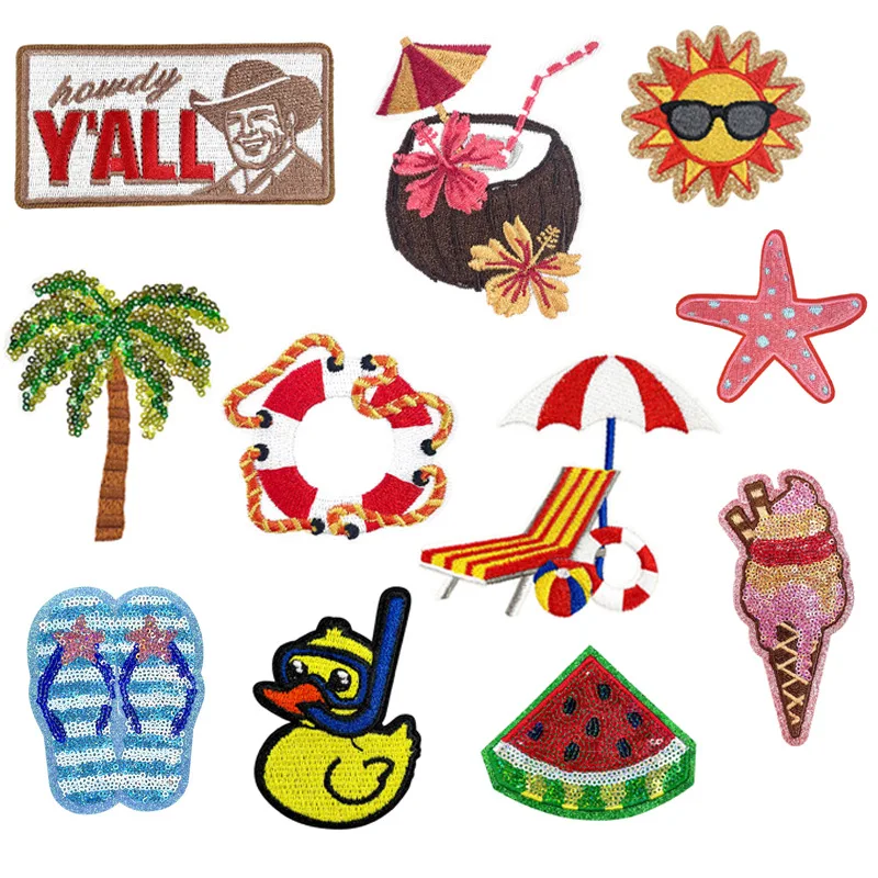 

Summer Sequins Ice Cream Coconut Tree Iron-on Sew Embroidery Badge Patches DIY T-shirt Hat Backpack Clothing Appliques Sticker