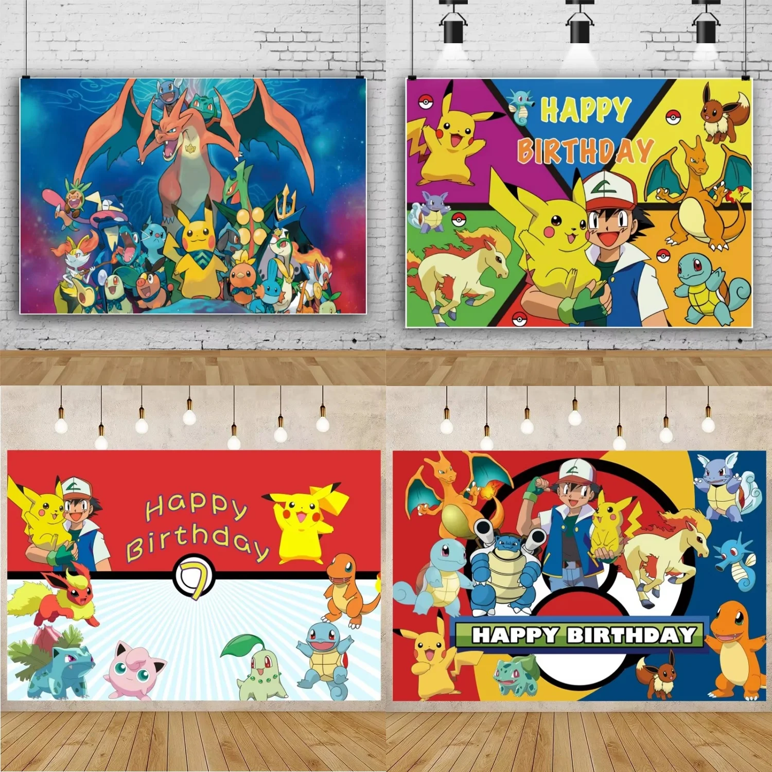 

Personalize Pokemon Background Birthday Party Backdrop Pikachu Photography Background Customized Photo Backdrop Studio Props