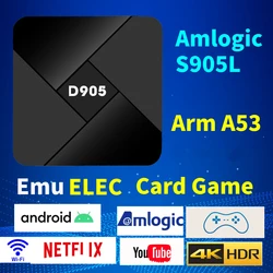 스마트 TV 박스 셋톱 박스, 유튜브 미디어 플레이어, Amlogic S905L, 2.4G 와이파이, 안드로이드 7.1 지지대, EmuELEC 카드 게임 박스용, D905, 4K