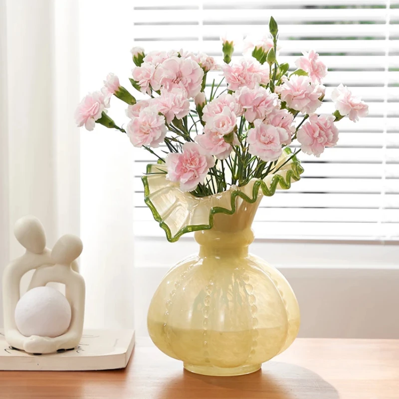 Shaped Glass Vase Wave Edge European Floral Bottle Handmade Terrarium Vase Flower Accessories for Home Decorative Container
