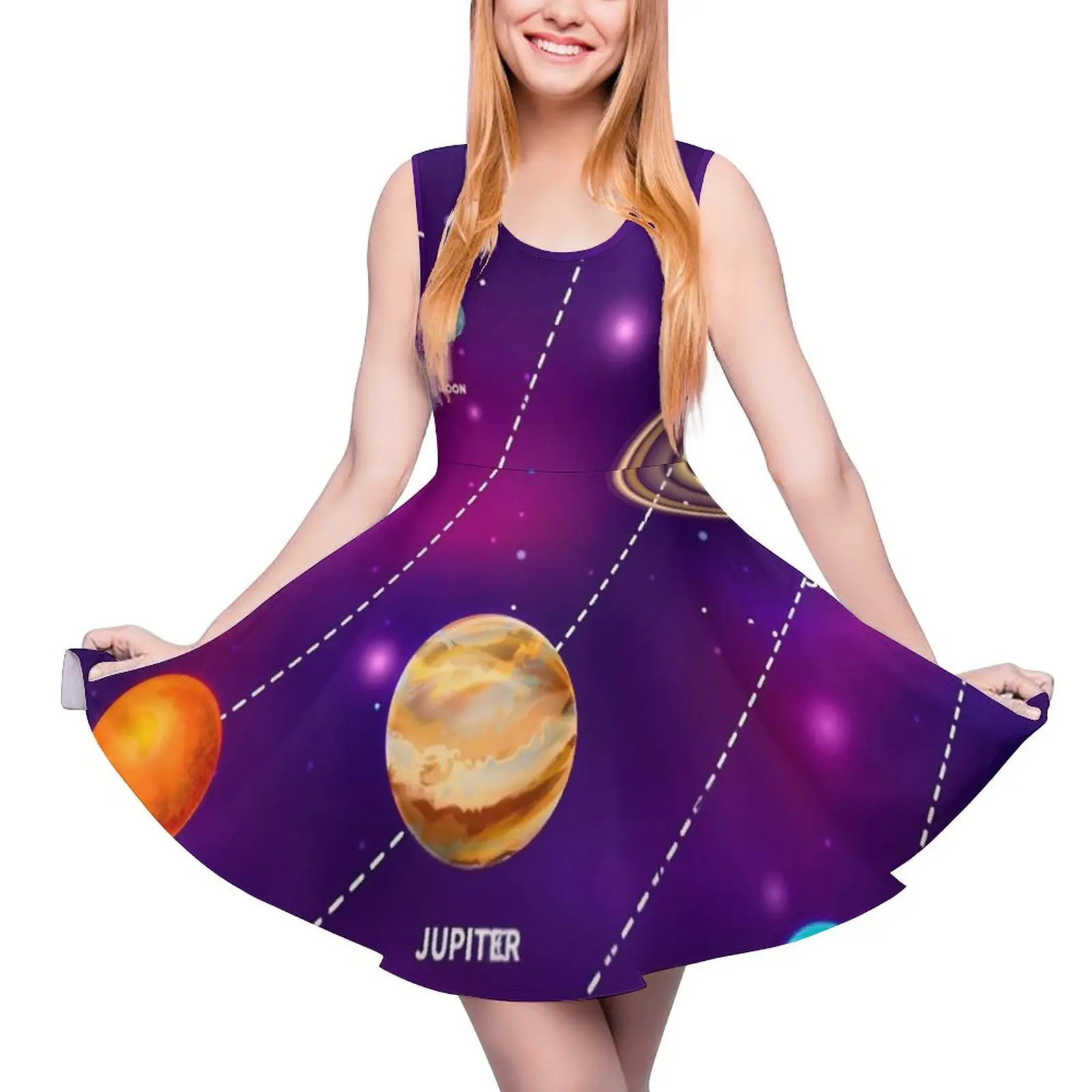 

Space Planets Dress Solar System Print Boho Dresses Sleeveless Streetwear Skate Dress Women Custom Vestido Birthday Present