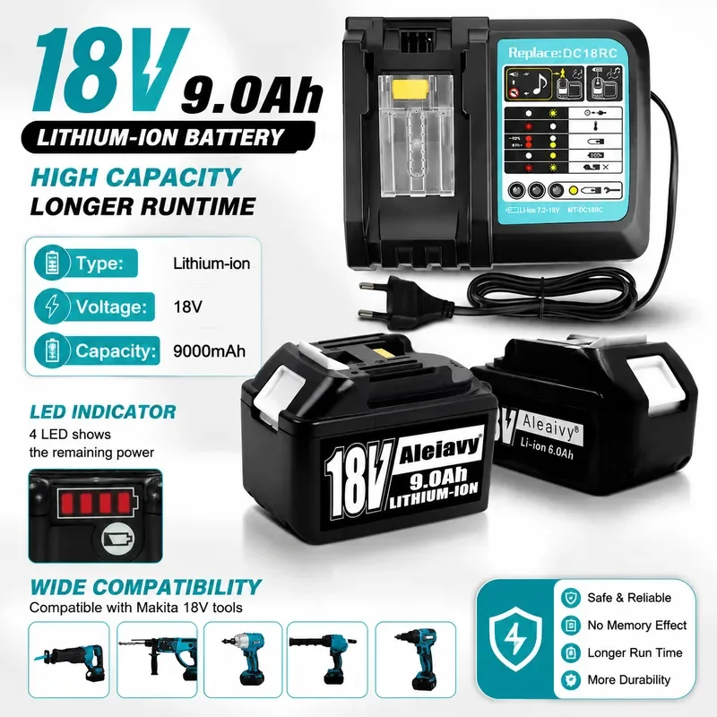 18V 9Ah BL1860B Rechargeable Battery 9000mah Lithium-ion Battery Replacement Battery for MAKITA BL1880 BL1860 BL1860B