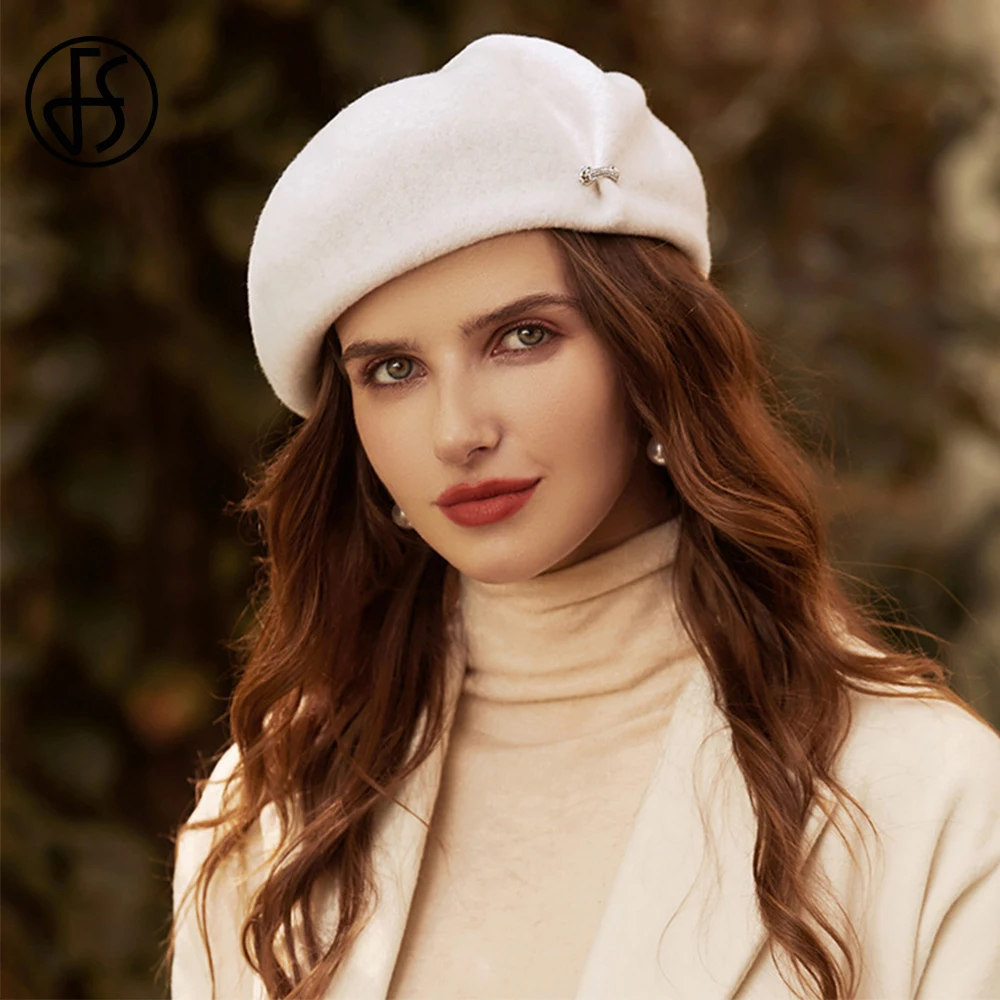 FS British Vintage Bonnet White Beret Simple Hats For Women Artistic Painter Cap Ladies Winter Versatile Keep Warm Fedoras