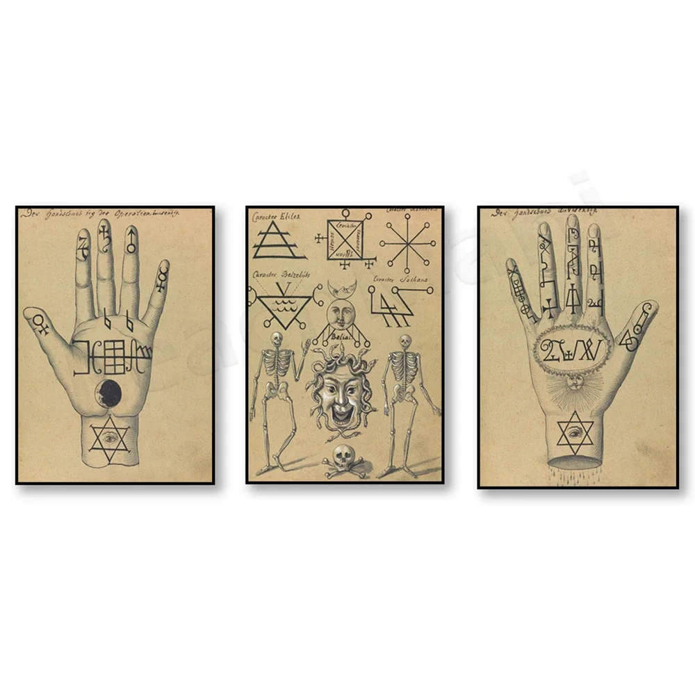 

Palmistry palmistry reading seal, occult witchcraft demonology halloween vintage illustration fine art poster print