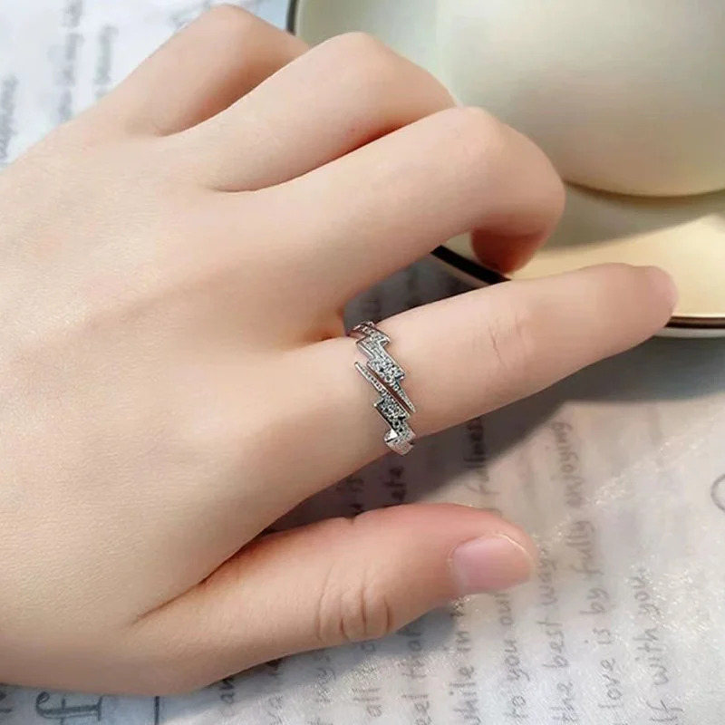 New Hip Hop Silver Color Lightning Open Rings per donna uomo Trendy irregolare EKG Index Finger Ring Personality Jewelry Gift