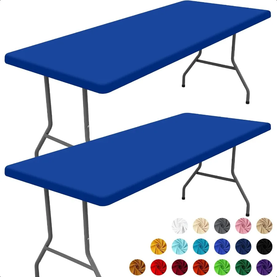 

Spandex 8 Foot Rec Table Cloth 2 Pack Elastic Fitted Tablecloths for Picnic Stretch Washable Patio Table Cover for Outdoor Camp