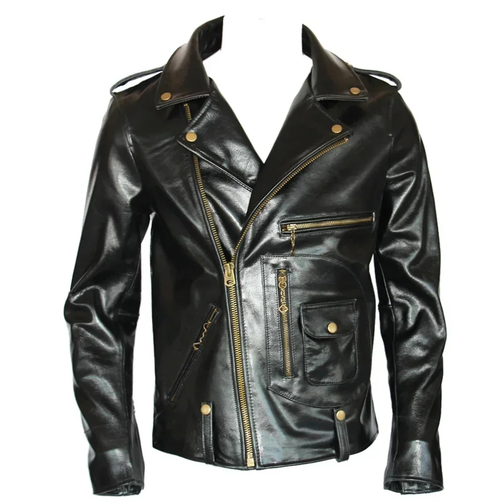 Classic J24 Motorcycle Style Genuine Leather Jacket Heavy Natural Horsehide Men Motor Biker Coat Winter Chest 128cm M701