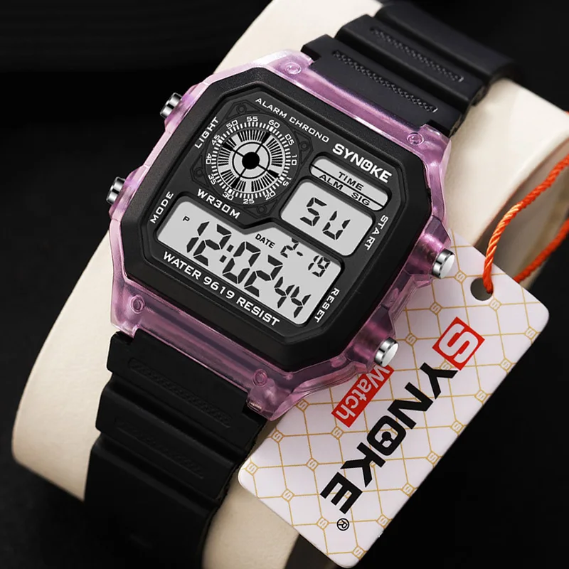 Transparent Purple Men Square Watch Men\'s Sports Watches Multifunction 5Bar Waterproof Wristwatches Clock 2023 New reloj hombre