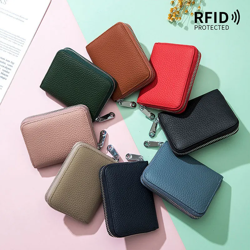 Dompet Kartu Kredit Bisnis Pria Wanita, dompet ritsleting kecil desain akordion rfid ID