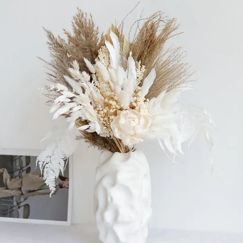 White Christmas Boho Preserved Handmade Dried Flower Bouquets Wedding Bridal Bouquets for Home Boho Decor Flower Arrangement