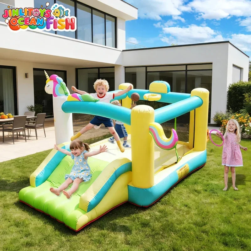 Cocofish Kids Unicorn Bounce House Outdoor Backyard Party Moonwalk Inflatable Jumping Castle Bouncy Bouncer Combo with Blower