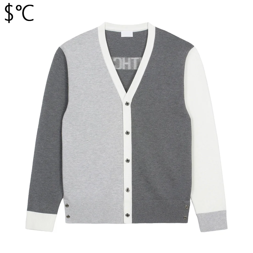 

Men's V-neck Knitted Cardigan Colorblock Design New Style Luxurious and Fashionable Long-sleeved Golf Jacket Autumn