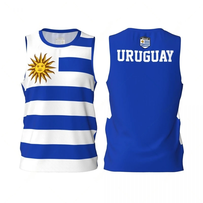 Uruguay Flag Basketball Tank Tops Summer Fashion National Emblem 3D Printed Sleeveless T Shirts Loose Quick Dry Sports Vest Tees