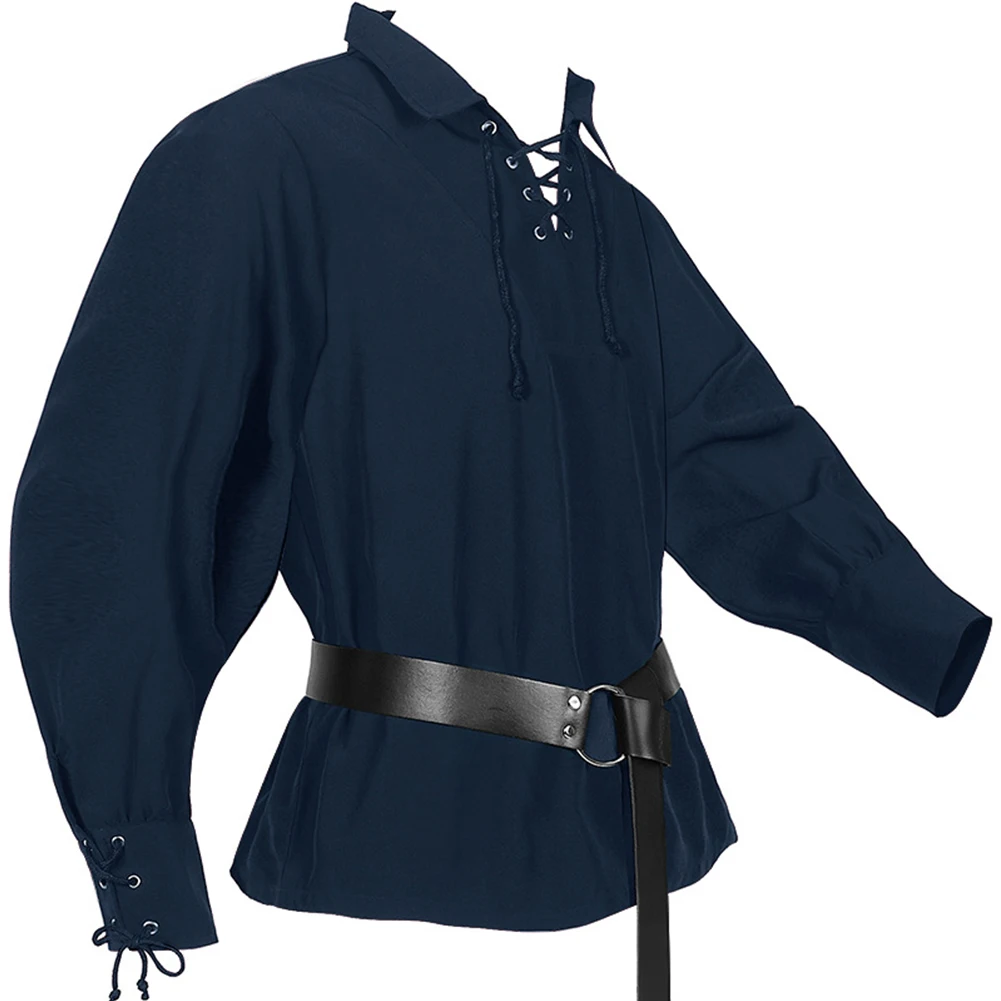 Men Medieval Renaissance Pirate Shirt Long Sleeve T-Shirt Cosplay Costumes Male V-neck Loose  T-Shirt Cosplay Blouse Top