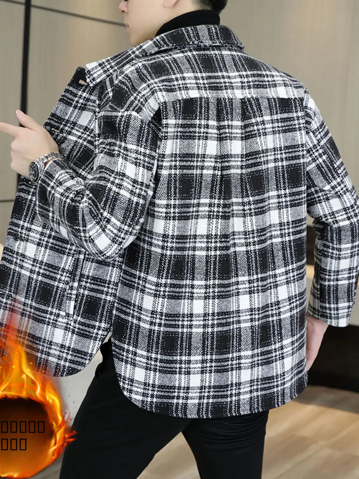 

Men's Woolen Coat Autumn Winter New Sle Loose Fit ort Plaid Jaet Fce Lined Casual Faion Polyester Cotton Blend