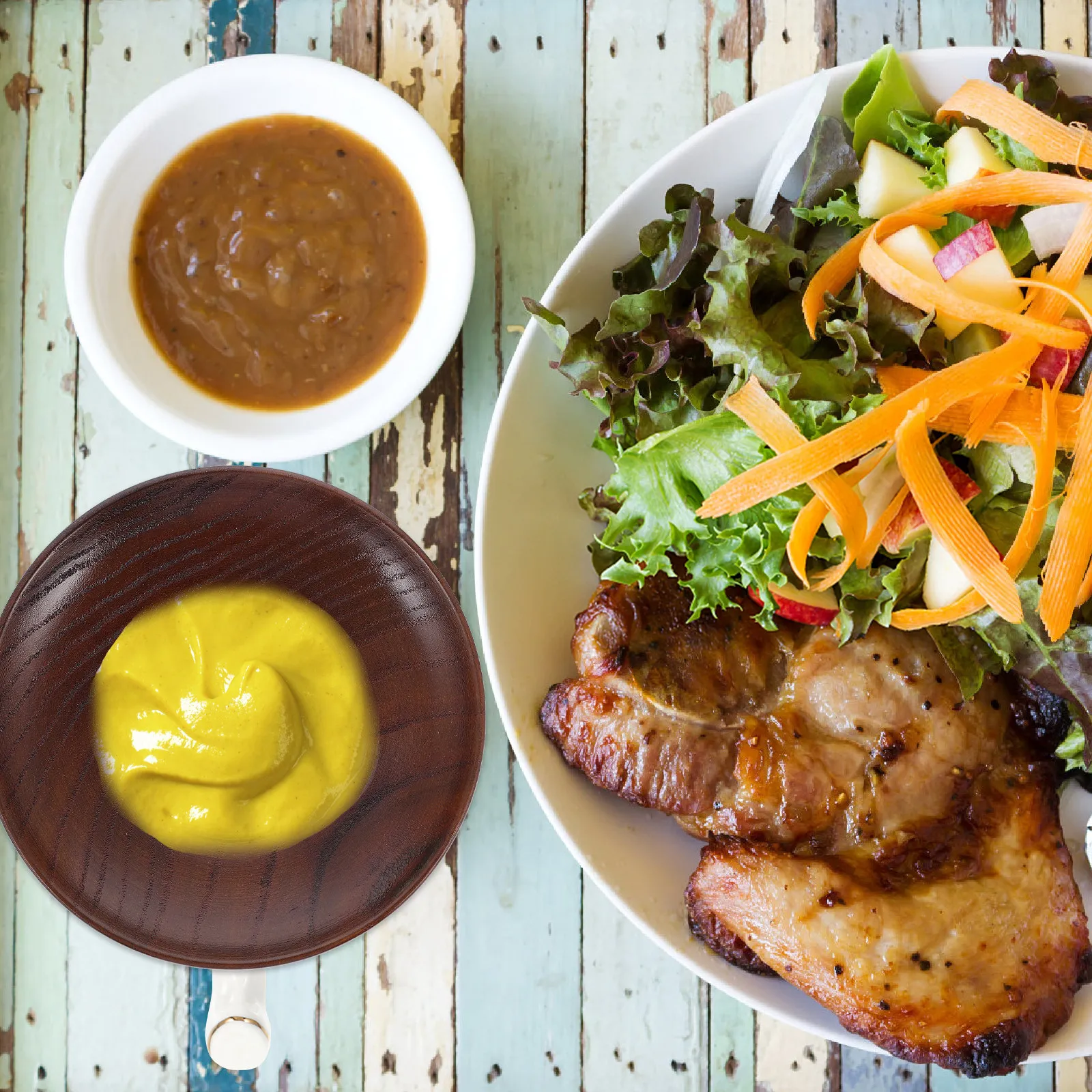 1 Plato de Madera con Diseño de Flor de Ciruelo, Base Antideslizante de Grano Natural para Salsas, BBQ, Ketchup, Mantequilla, Mayonesa y Condimentos