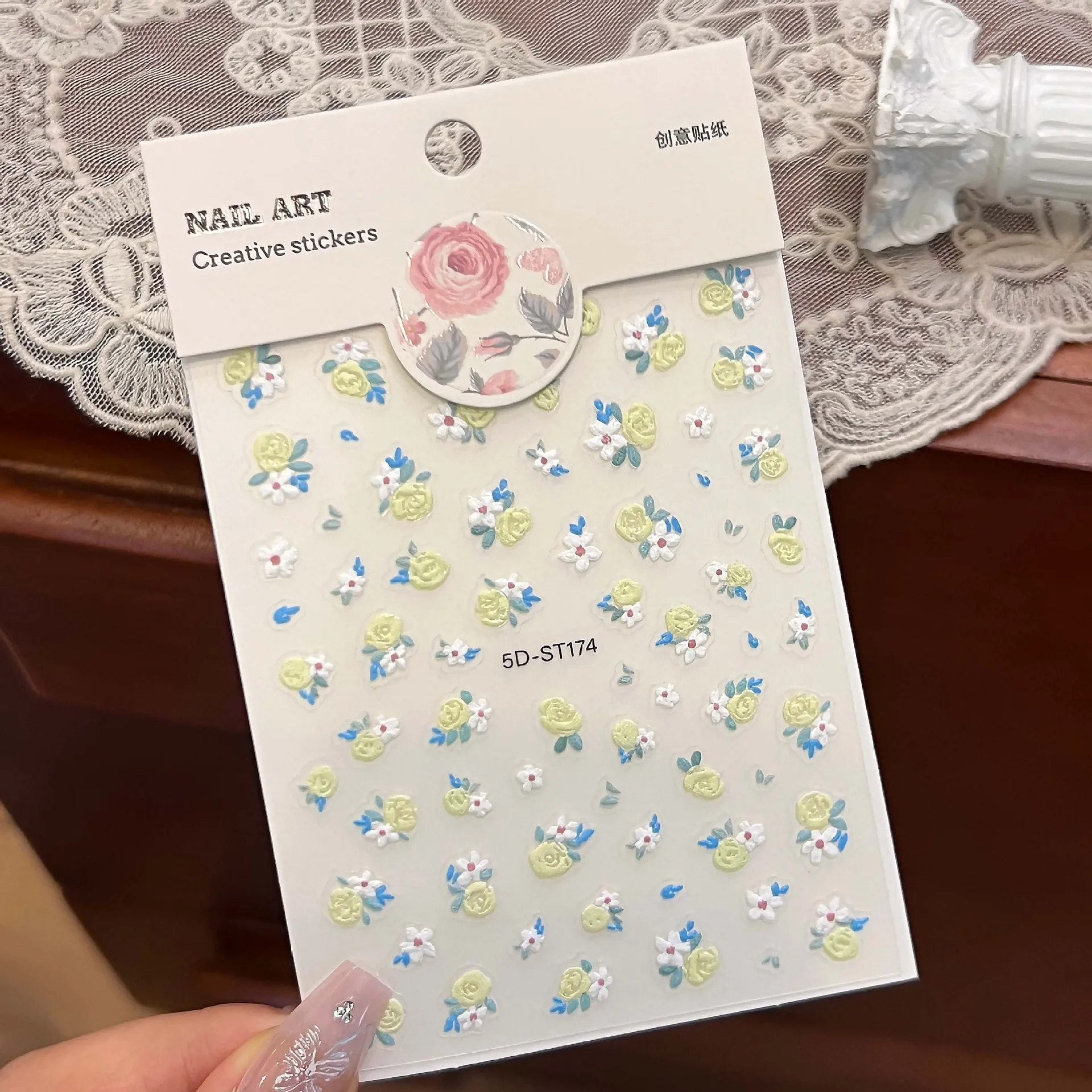 

5D Stickers - Yellow & Cream White Flowers with Blue Green Leaves | For Nails, Phones, Cosmetics, Journals and Mirrors
