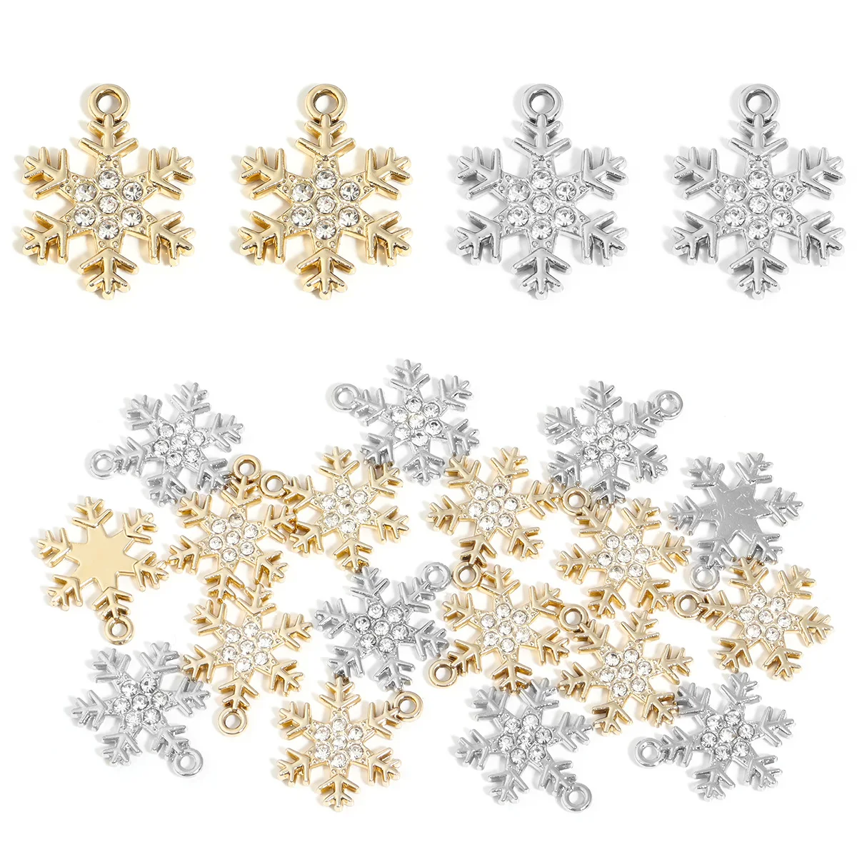 10Pcs Fashion Crystal Christmas Snowflake Charms Alloy Pendent For Phone Keychain Necklace Earrings Bracelet Diy Jewelry Make