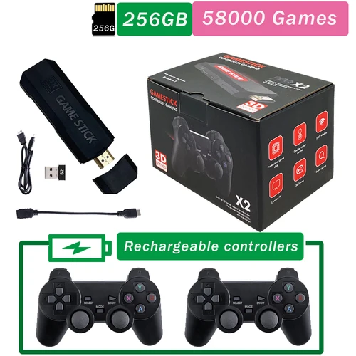 Consola de videojuegos GD10 X2 Pro 4K HD, controlador inalámbrico doble recargable de 2024G para 64GB, 128G y 256G, 58000 juegos, novedad de 2,4