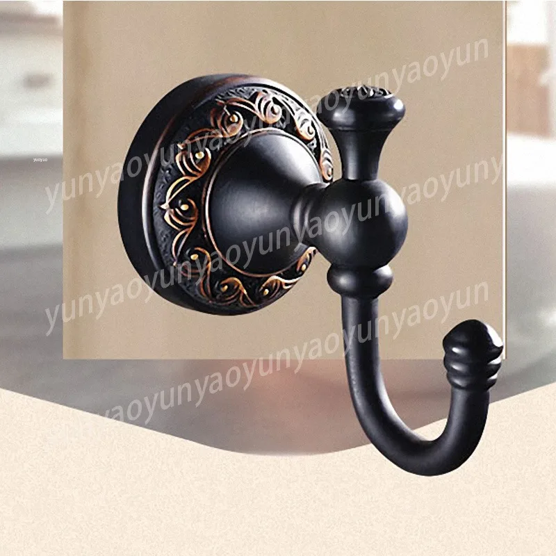 Black Brass Wall Mount Bathroom Accessories Set with Clothes Hooks Toilet Paper Holder and Useful Towel Bars