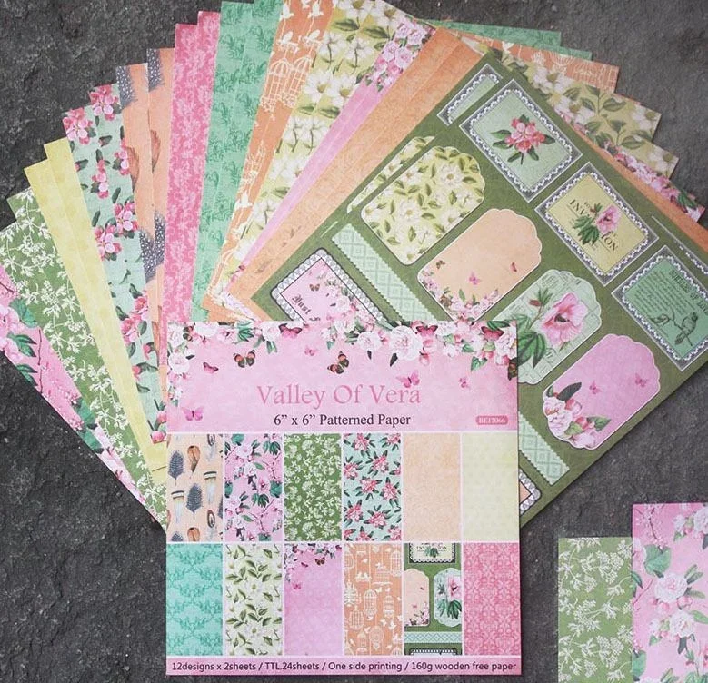 24 Sheets Craft Paper Pads Cutting Dies Art Background Origami Scrapbooking Card Making