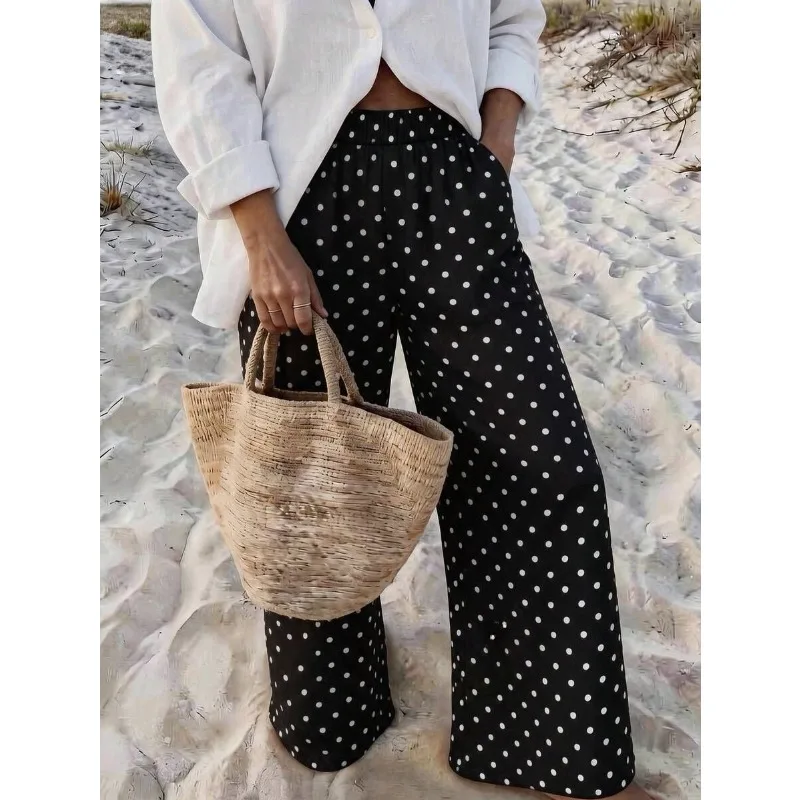 New Loose Casual Pants, Women's Yoga Pants, Breathable Hanging Straight Leg Wide Leg Sports Pants, Spotted Printed Streetwear