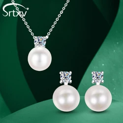 Real Moissanite Freshwater Pearl Jewelry Sets Earrings Necklace S925 Sterling Silver Women Pendants Wedding Party Gift Certified