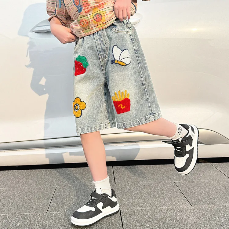 teenager Girls Summer Shorts 2025 New Middle Large Child Fashion Western Style Casual towel embroidery Pants 4-14 kids clothes
