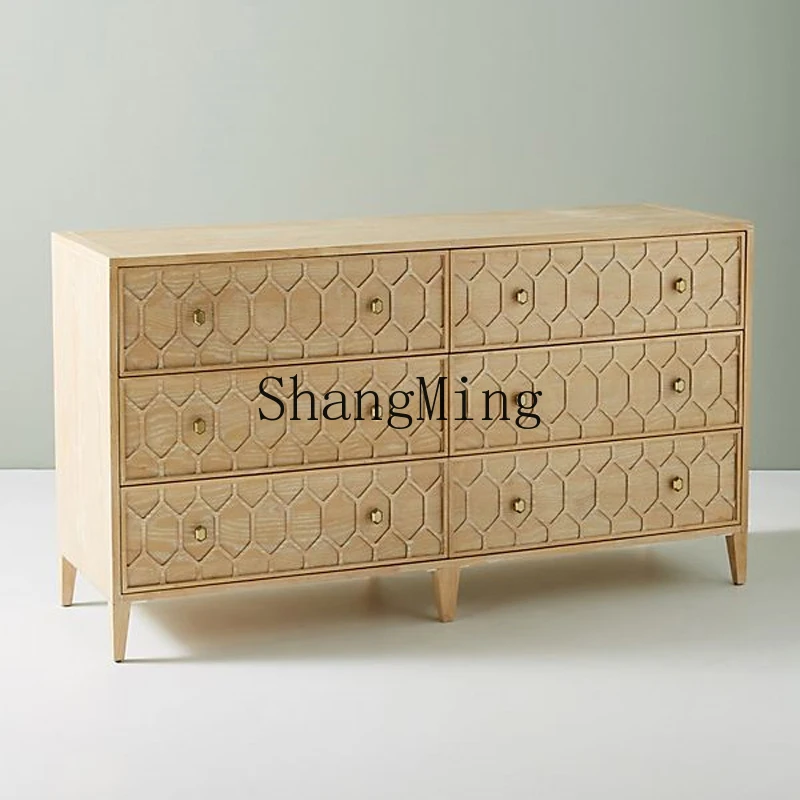 

CL retro solid wood log weathered white 4 doors drawers chest restaurant storage tableware storage cabinet