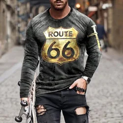 Men T-Shirt Cotton Tees Fashion 66 Letter 3D Print Long Sleeve Tops O-neck 2023  Casual Street T Shirt Oversized Clothing