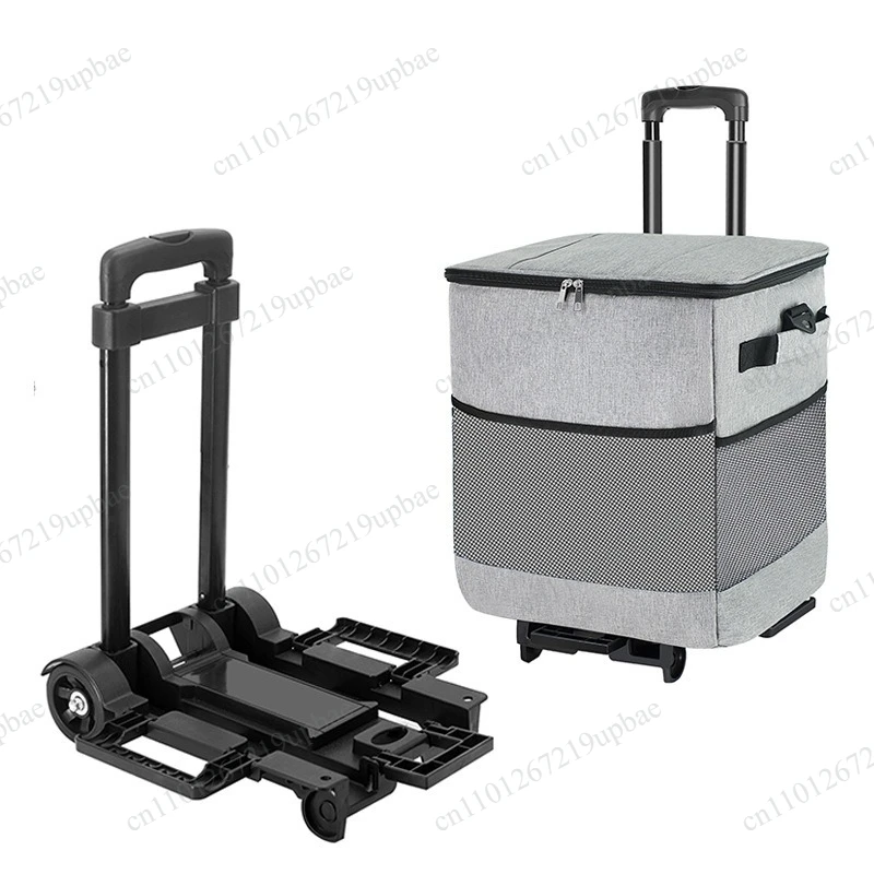 Large Capacity Insulation Trolley Cart, Outdoor Camping Storage Box, Portable Insulated Shopping Handcart