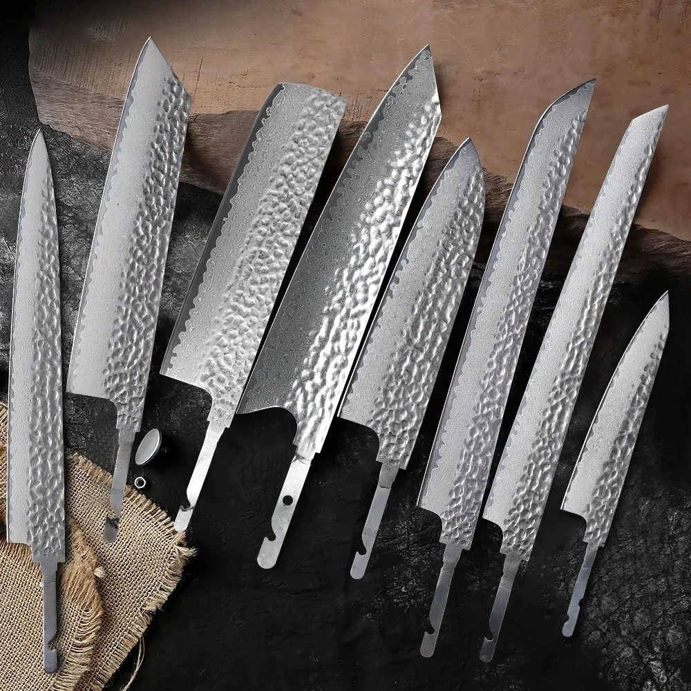 TURWHO Japanese Chef Knife Blank Blade DIY Hand Forged Damascus Steel VG10 Core Kitchen Knives Set Knife Making Tools No Handle