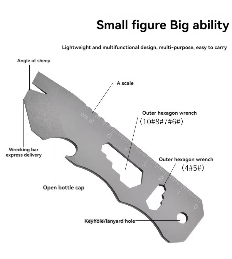 NEW Titanium alloy mini multifunctional folding pry bar key screwdriver pendant wrench bottle opener express EDC tool