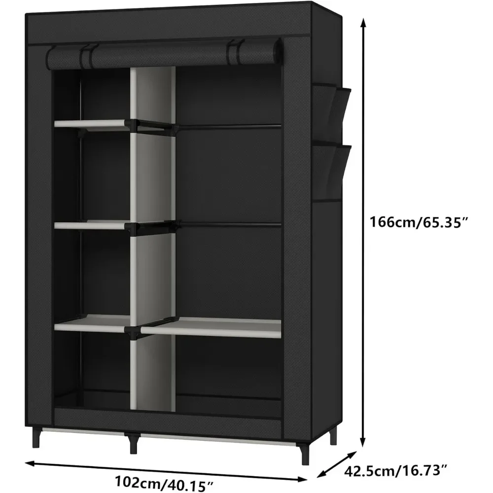 Organisateurs de Cisco portables, rangement pour vêtements, armoire avec 6 étagères et le plus récent, housse en tissu non tissé avec 4 poches latérales