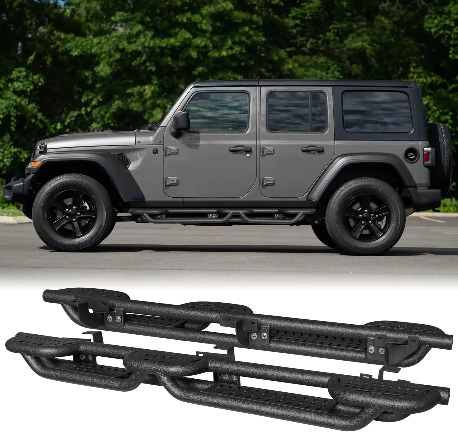 

Боковая подножка I Running Board, совместимая с 4-дверным кабелем Jeep Wrangler JL 2018-2025, коммерческая текстурированная стальная идея