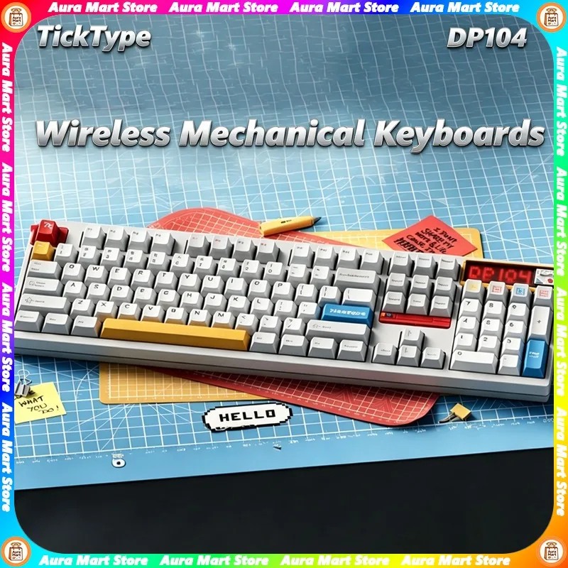 TickType DP104 Wireless Gaming Mechanical Keyboards Bluetooth Hot-Swap Aluminum Case PBT Keycaps for FPS Gaming Office Keyboard