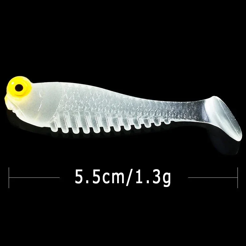 Isca luminosa macia da pesca, isca artificial do silicone para o robalo, wobbler, swimbaits, 5.5cm, 1.2g, 10 pcs/lot