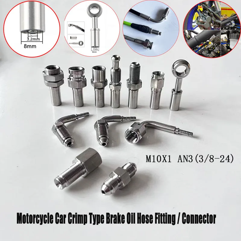 Universal Motorcycle Car Crimped Brake Hose Fittings Screw Female M10x1 Flared Stainless Steel Hydraulic Brake Line Connectors