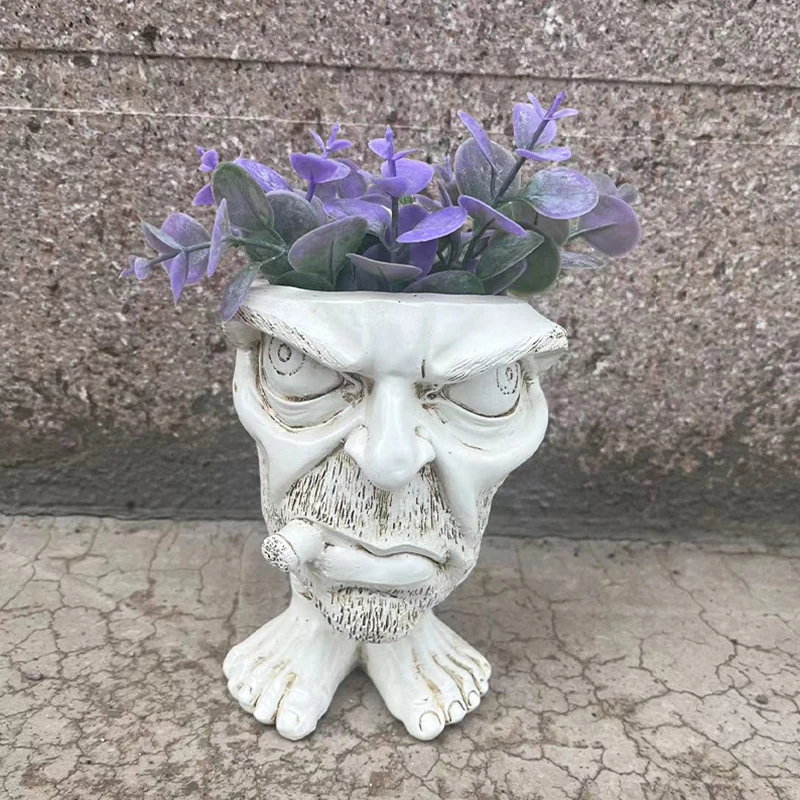 Funny Muggle Face Flowerpot Ornament Creative Resin Succulent Plant Planter Pot Figurines Decoration Balcony Garden Accessories