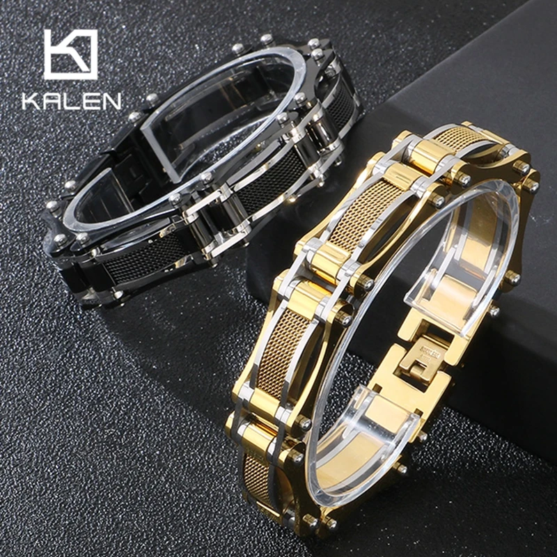 

KALEN 15MM Stainless Steel Black Color Heavy Bracelet for Men Punk Domineering Bicycle Chain Bracelet Party Jewelry Gift