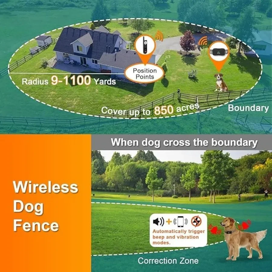 FurStarWireless Dog Fence For Outdoor Use Black Nylon Collar With IPX7 Waterproofing Vibration/beep/shock Modes 3500FT Fence Ran