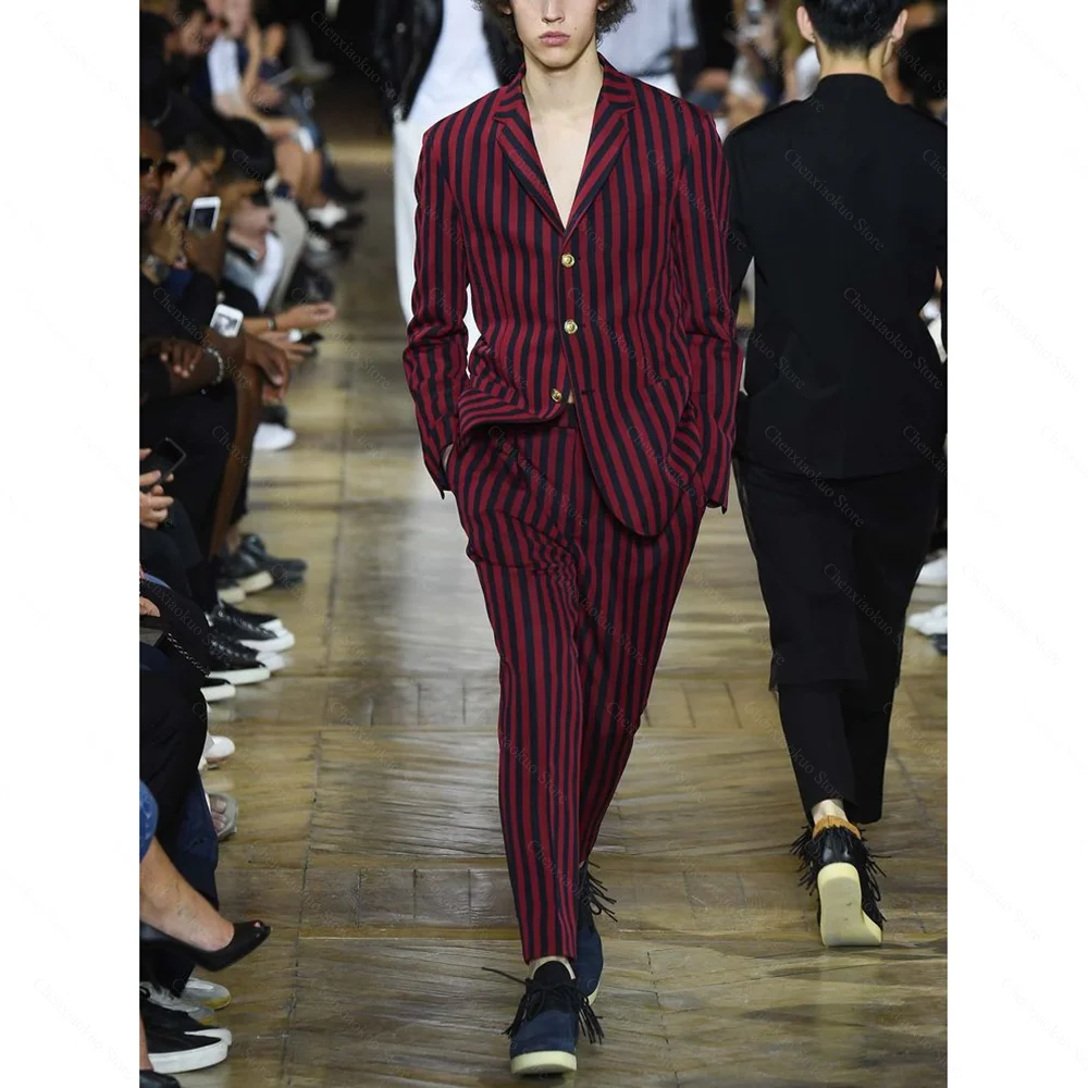 

Chic Striped Men Suits Two Piece Single Breasted Notch Lapel Clothing Fashion Slim Casual Daily Male Suit (Blazer+Pants)