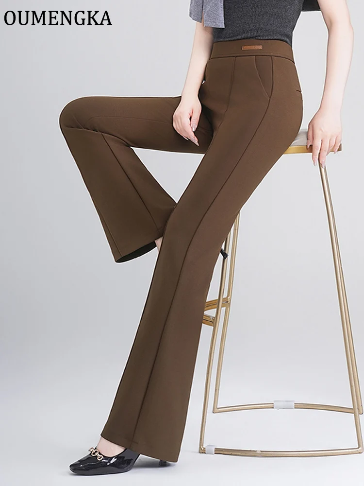 Solid Black Woman Pants Slim Fitting High Waisted Streetwear Casual Flare Pants Women Spring Ankle Length Capris Trousers