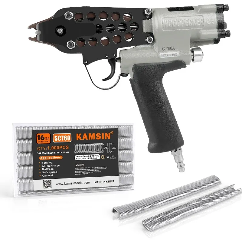 

C-760A Комплект пневматического кольцевого пистолета 16 калибра, коронка 1/2 дюйма, скобы 1000 шт., диаметр закрытия 3,0-4,0 мм, воздушная свинья