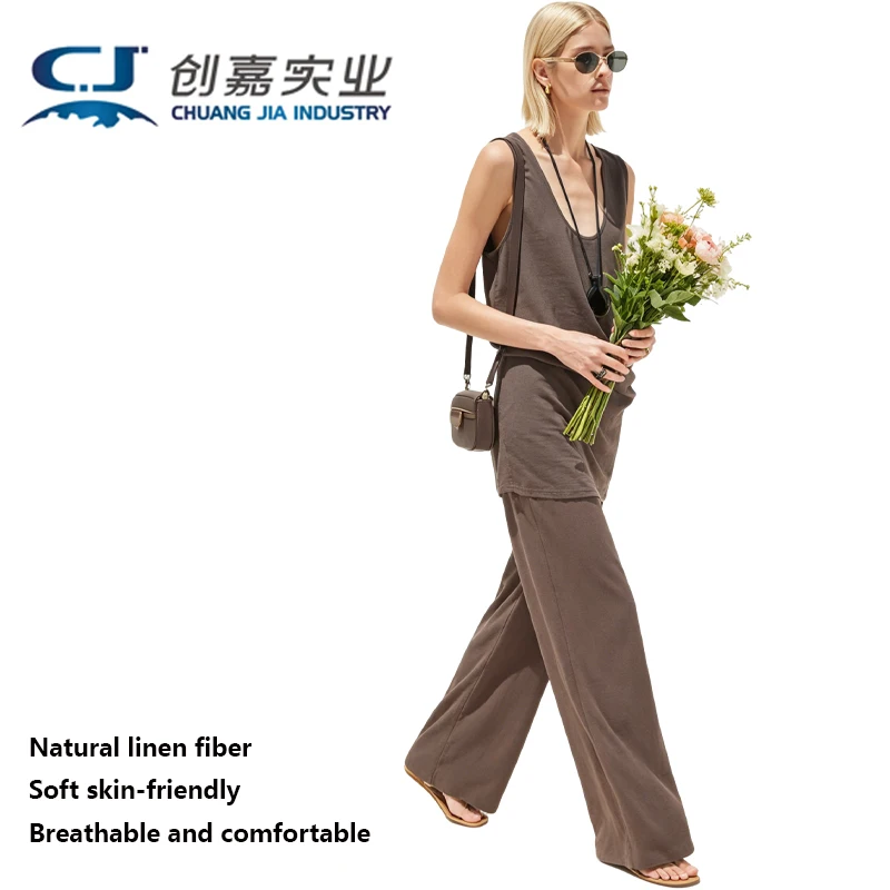 

Элитный льняной женский комплект: бордовый жилет и брюки прямого кроя, 2 предмета, для активного отдыха и туризма, весна-лето