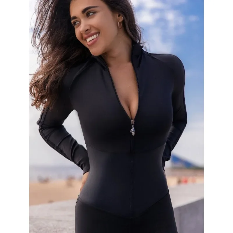 

Krismule Simple Basic Long Jumpsuits Women Long Sleeves Zipper Sporty Gym Training Outfit One Piece Tight Jumpsuits 2025 64564