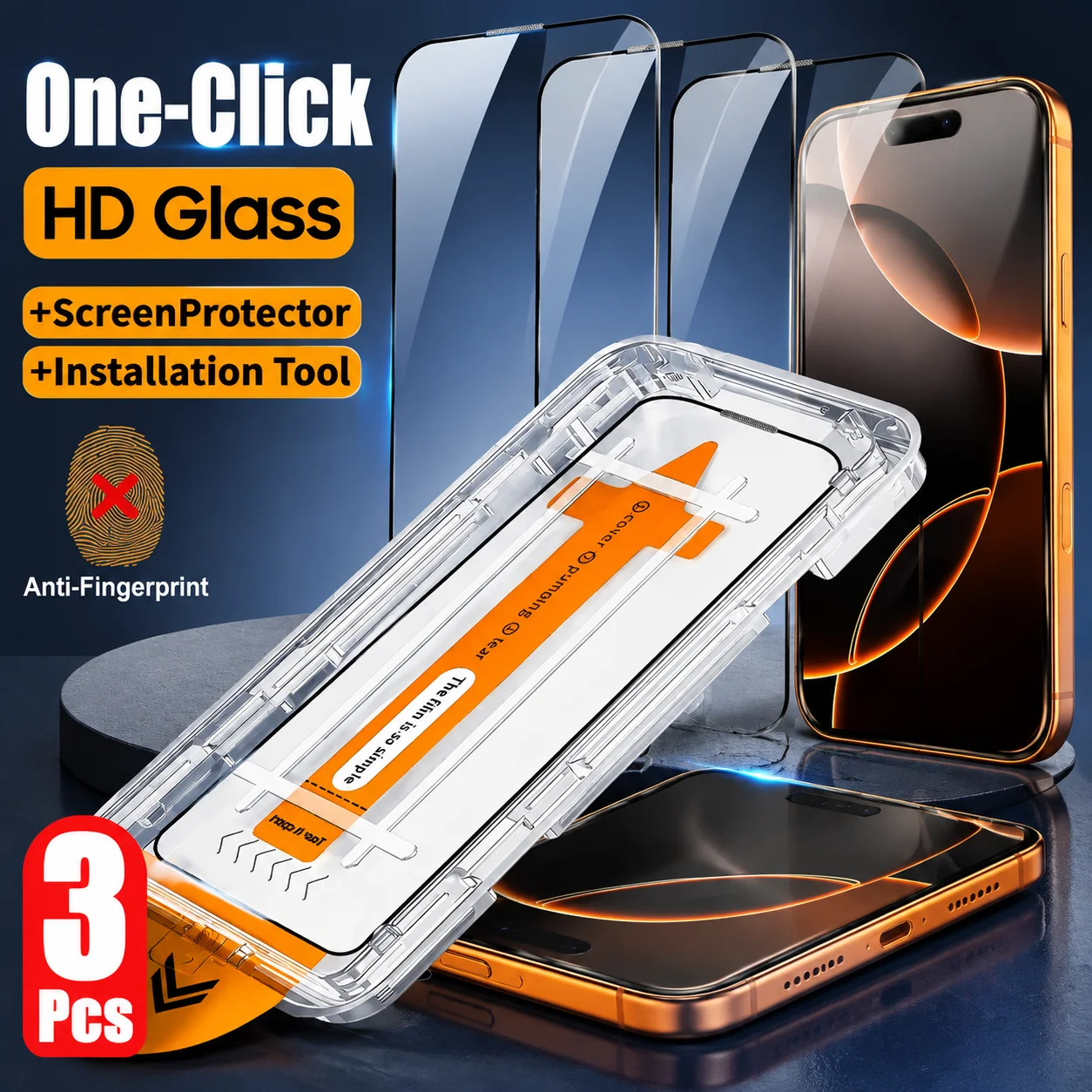 3er-Pack Displayschutzfolie für iPhone 17/17e/Air/16e/16/15/14/13/12 Pro Max/Pro/Plus Serie, Klares Gehärtetes Glas, Hüllenfreundliches Set