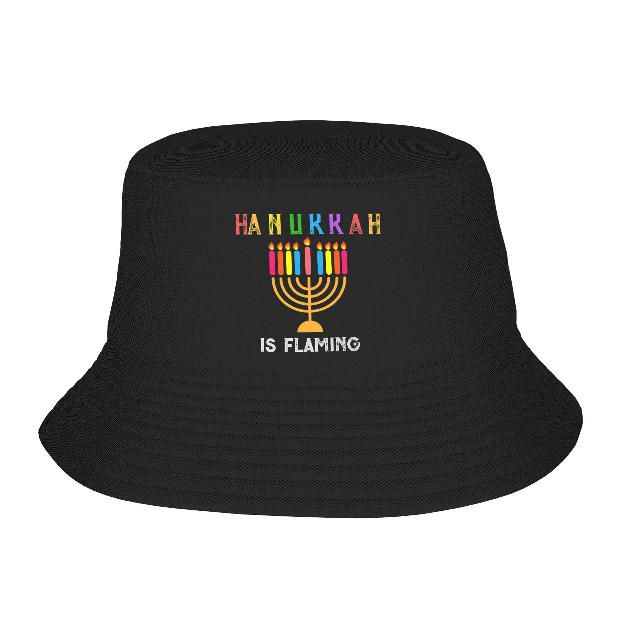 Rainbow Gay Pride Hanukkah Menorah Bucket Hats Summer Beach Vacation Accessories  Fishing Hats for Girl Bob UV Protection