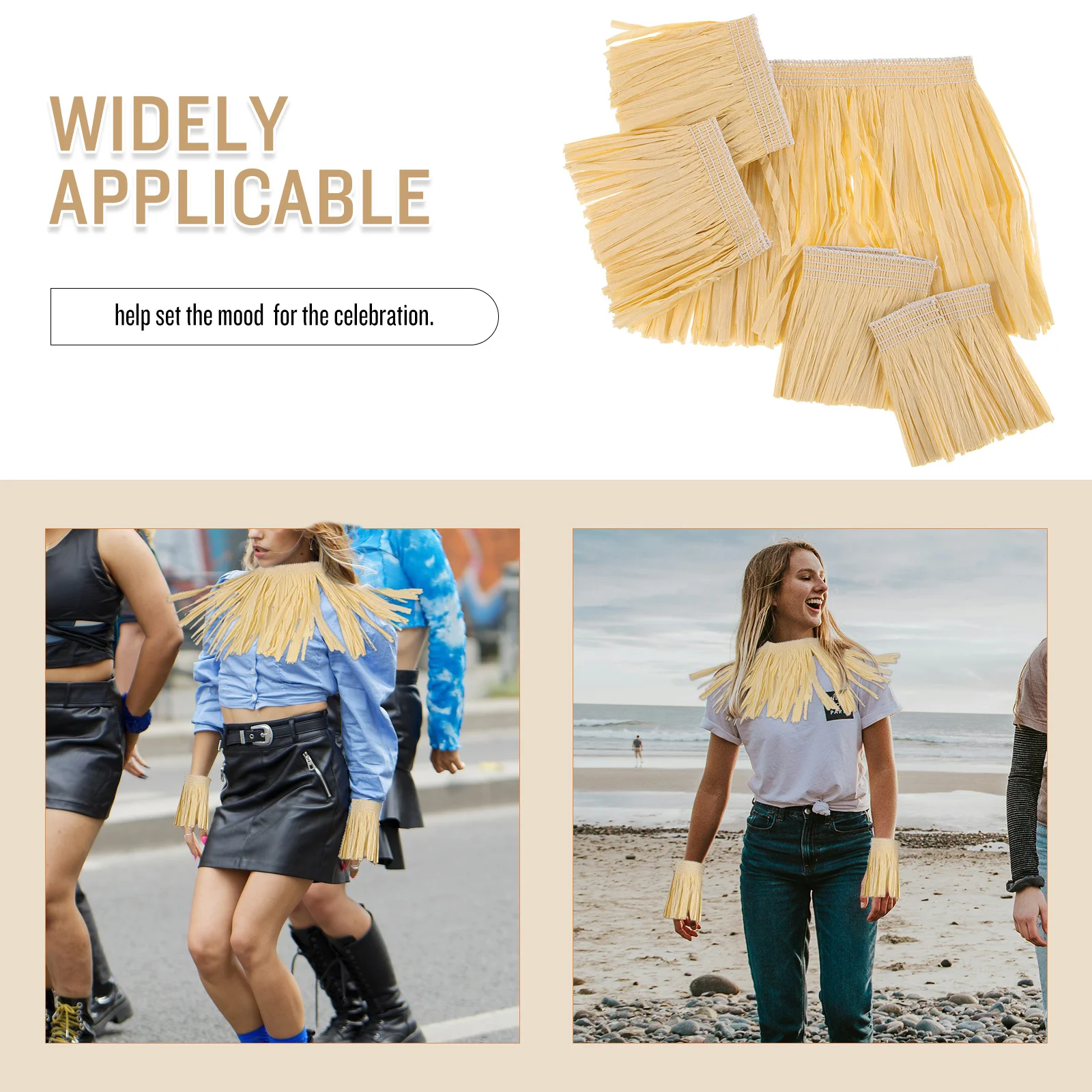 

5pcs Grass Skirt Props Eco-friendly Hula Outfit Tassel Skirts Stretchable Bands Luau Party Hawaii Costume Beach