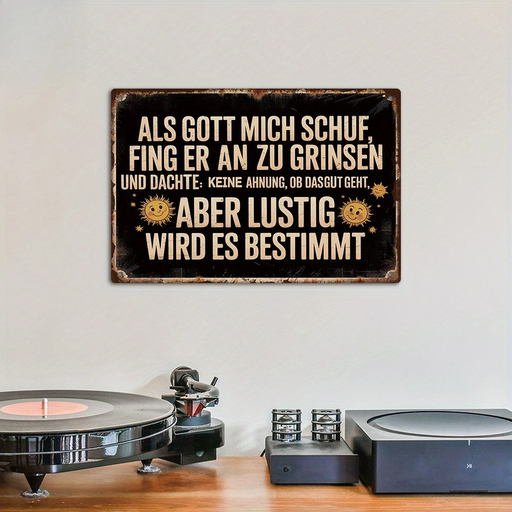 1pc Funny German Sarcastic Quote Metal Sign - Vintage Retro Black & Beige Typography - 